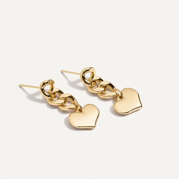 Drop Chain Heart Earrings 18K Gold Plated Stainless Steel - Picture 5 of 12